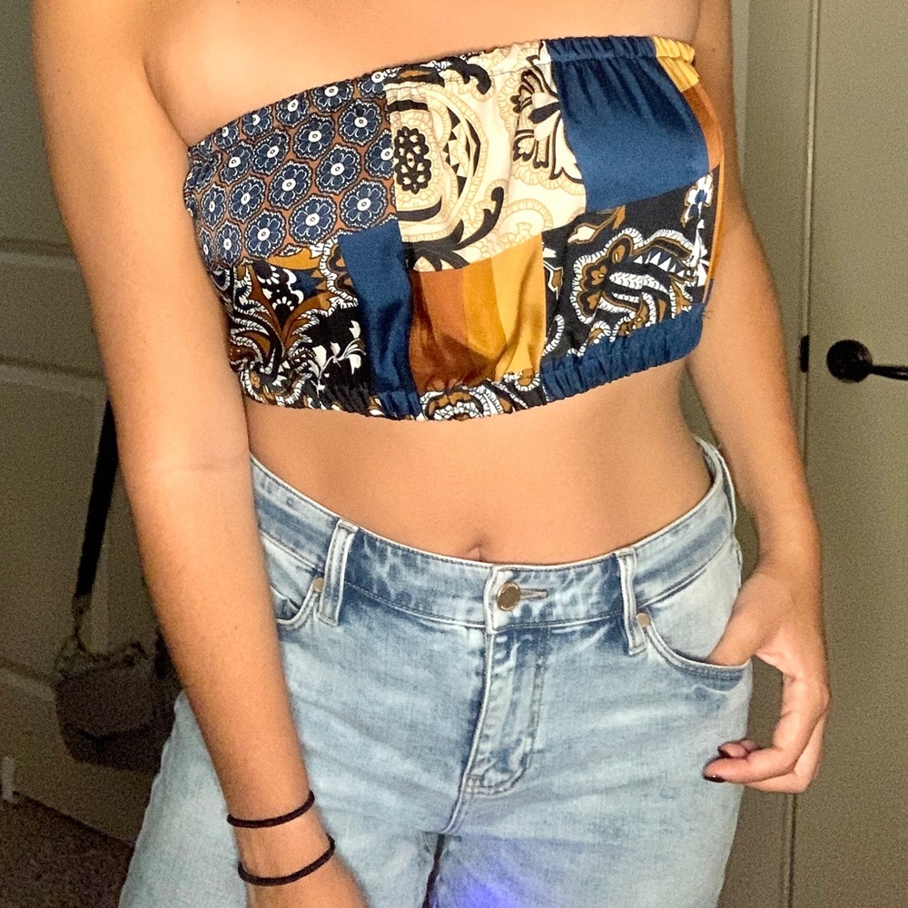 Cotton candy+ Funky patchwork crop top